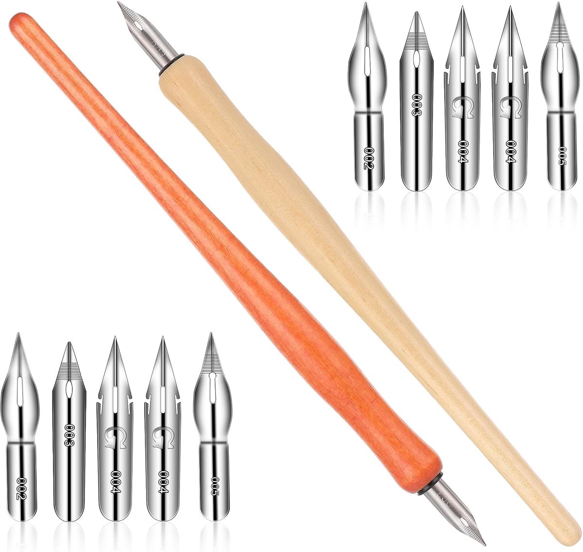 SnelShoppen - 2 Stuks Veerhouders Calligraphy Pen Set voor Tekenaars, Kunstenaars, Dipping Pen, Fountain Pen, Houtkleur, Ideaal voor Schrijven en Groe