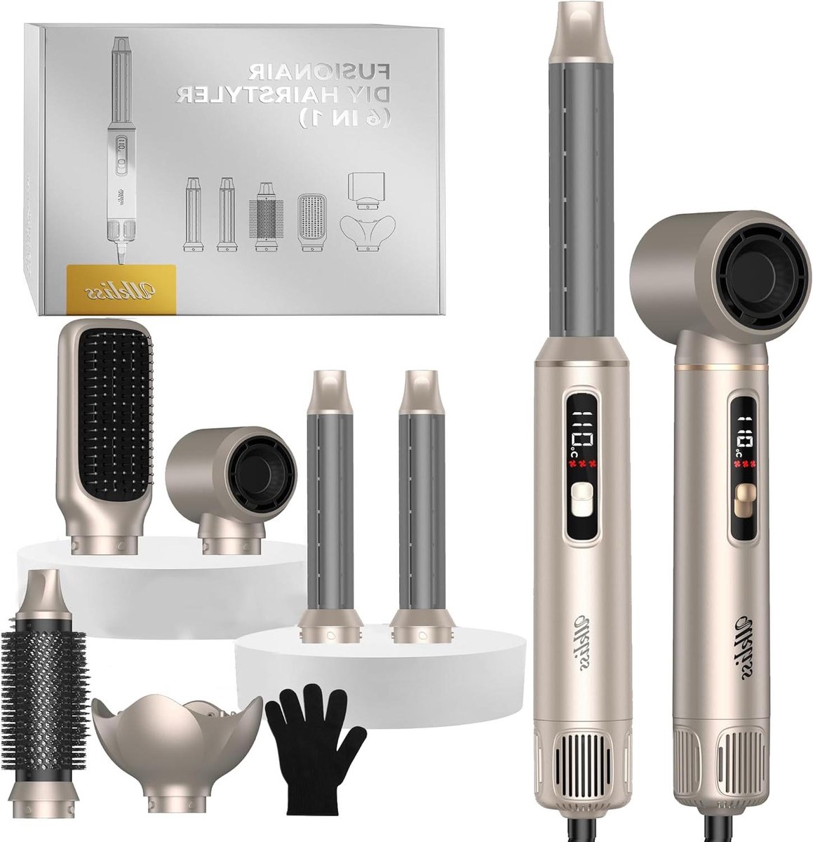 Haarstyler Set - Heteluchtborstel Krultang - Dagelijks Haar Stylen - 6-in-1 Multifunctioneel - 118 kg - Wit