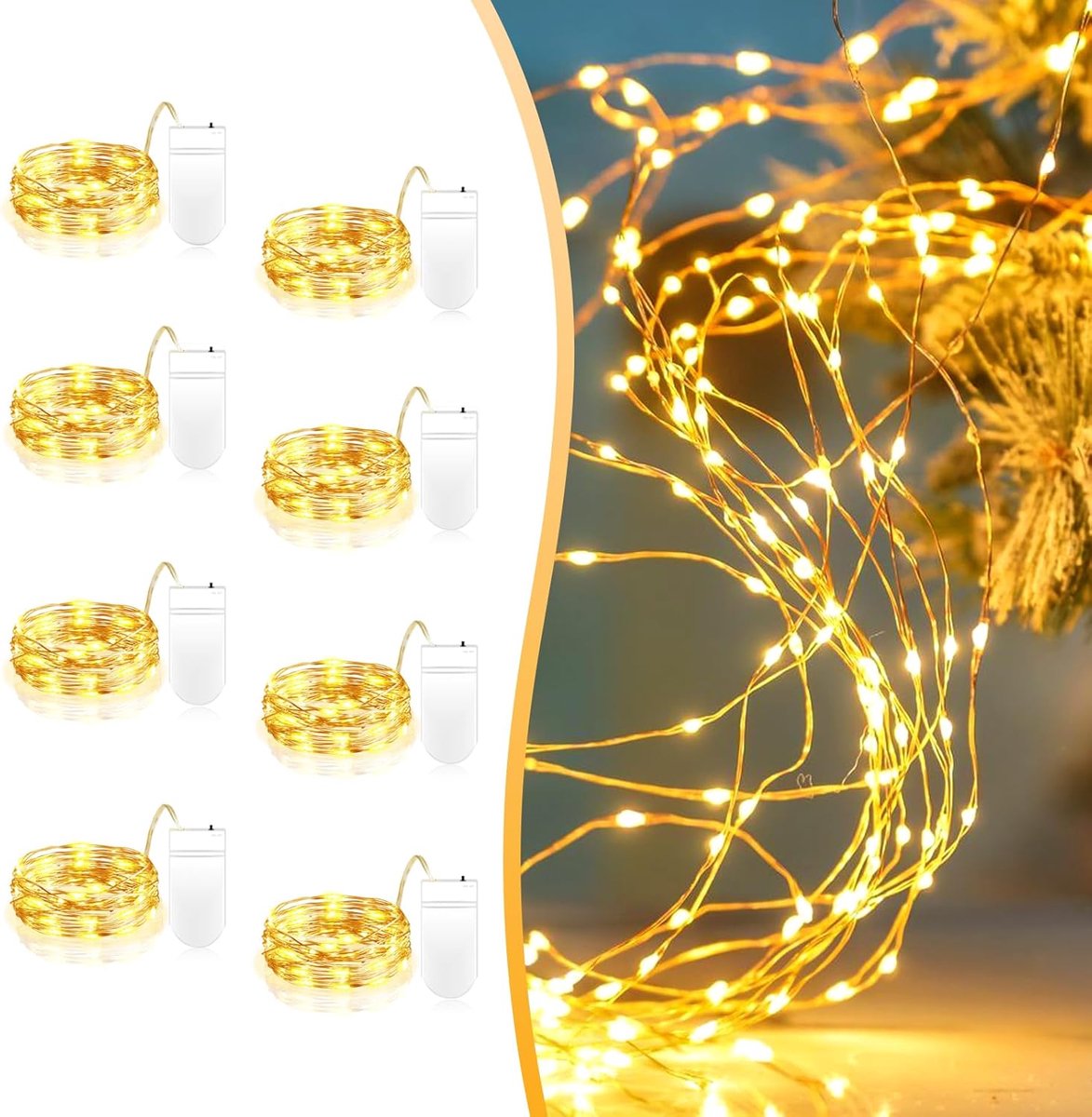 Decoratieve flesverlichting 8-pack 2 meter - 20 LED mini koperdraad - waterdichte nachtlamp - SnelShoppen