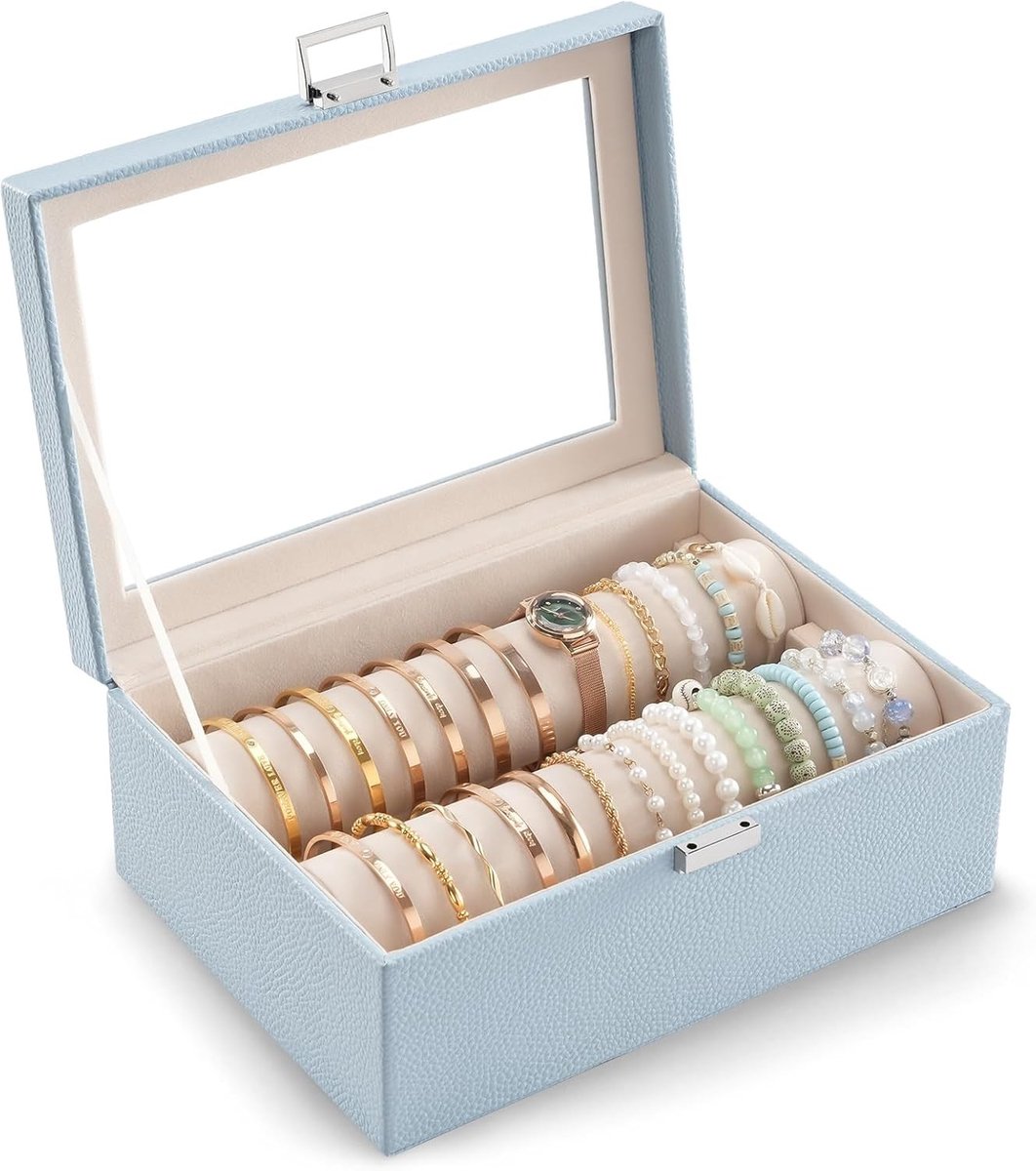 Sieraden Organizer Box voor Armbanden en Horloges, Duidelijke Opbergdoos met Rolletjes voor Vrouwen - Perfecte Sieradenopslag en Display voor Thuis