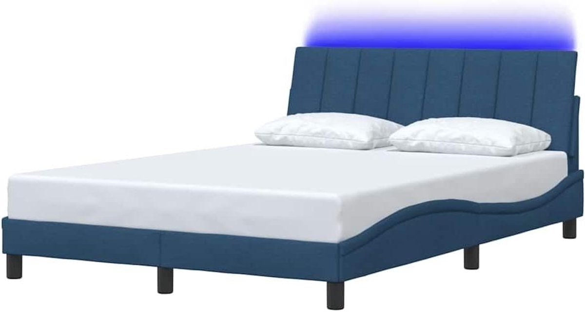 Bedframe met Hoofdbord - Bedombouw Stoffen Bed - Rustgevende Nachtrust - Stevige Poten Multiplex Bodem - 140x190 cm - Blauw