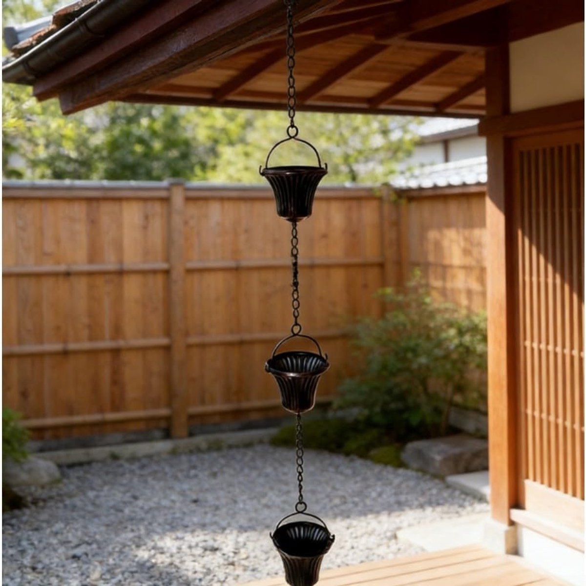 Regenketting met Bloemen - Waterafvoer Ketting - Tuin Decoratie - Roestbestendig IJzer - 3.8 Meter - Brons