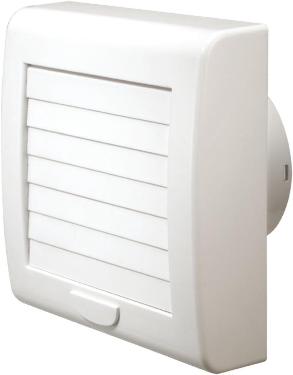 SnelShoppen - AA10G Elicoid Luchtventilator met Automatische Klep voor Boorgat 100 mm / 4 Inch - Geluidsarm, 33 dB, 80 m3/h, 15 W, IP44 Water- en Stof