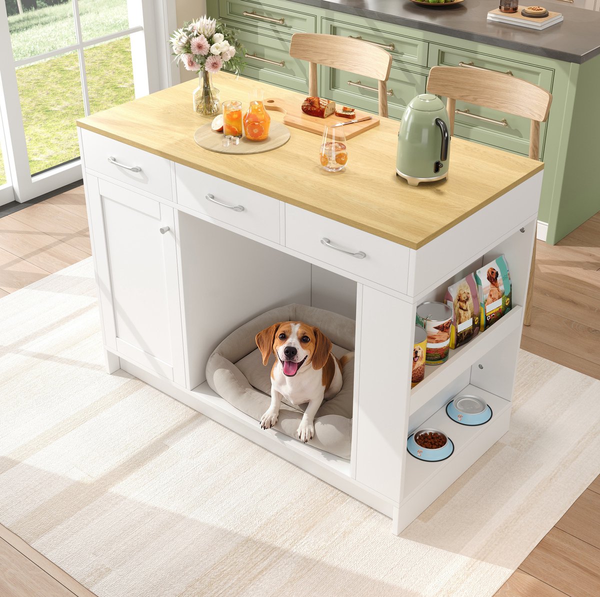 COVREO Keukeninsel 120 x 60 x 90 cm wit, MDF, 3 lades en verstelbare plank