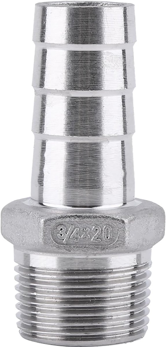 SnelShoppen - RVS Slangconnector, Slangfitting, RVS SS304 Mannetje Draad Pijpverbinder Barb Slang Tule Connector BSP 1/8"~3/4" (3/4 * 20mm)