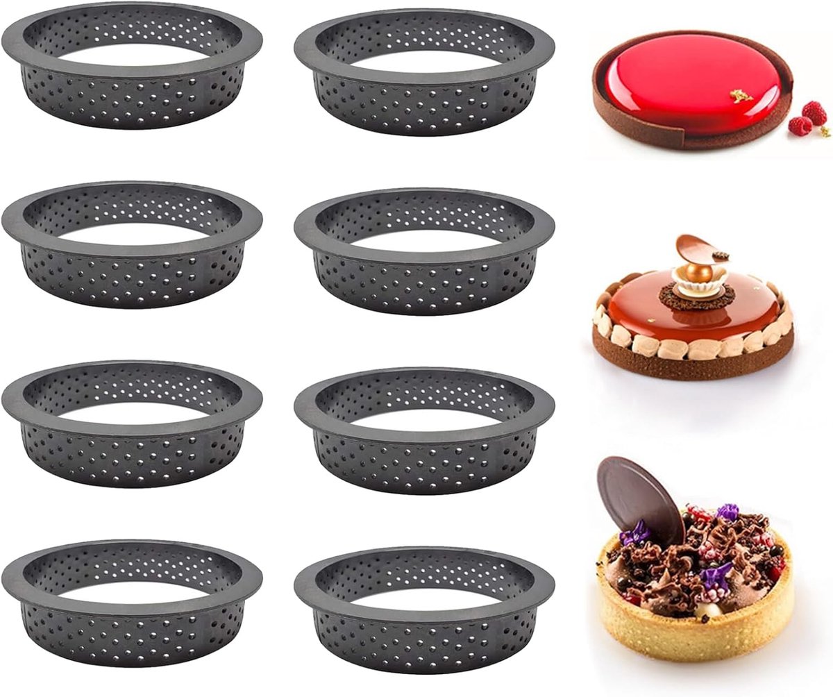 SnelShoppen - Cake Ringen Mousse Mal, Kunststof, Zwart, 80*95*20mm, 8 Stuks | Mousse Mal voor Taart, Herfst Feest, Keuken, Bakken, Recyclebaar
