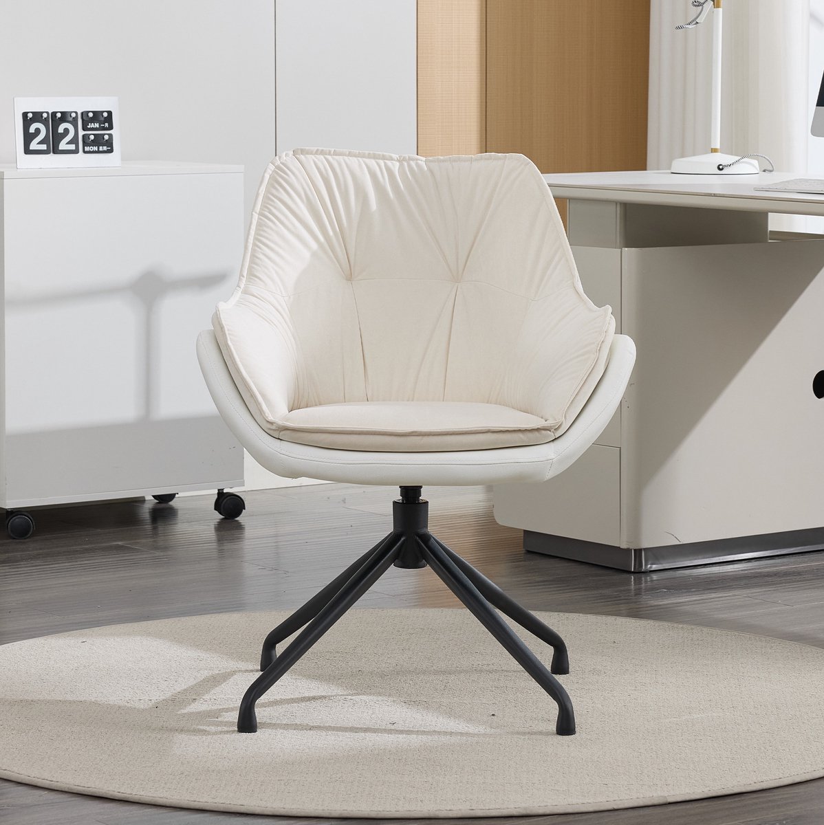 MODENUIT Bureaustoel 67,8 cm - 360° Draaibaar Met Automatische Terugkeer - Voor Woonkamer - Kunstleer Beige