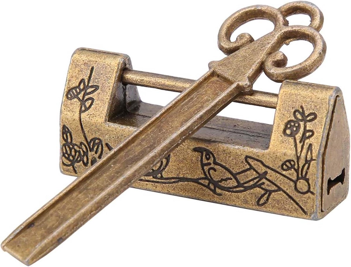 SnelShoppen - Vintage Chinese Traditionele Mini Sleutelhanger Hangslot voor Meubels (Brons) - Duurzaam, Exquisite Vakmanschap, Magpie Bloem Design, Ee