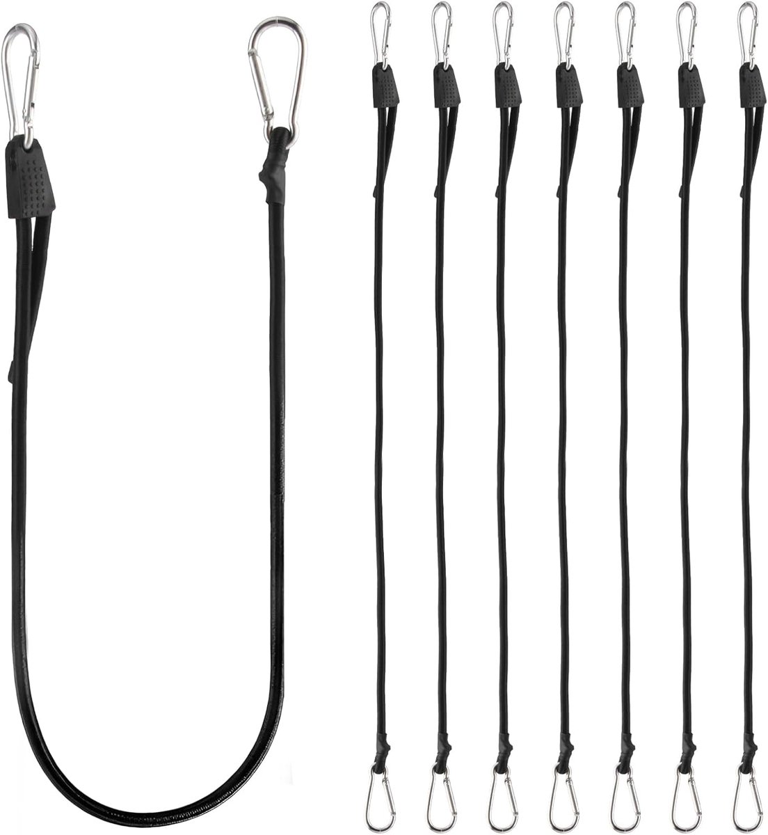 SnelShoppen - Elastische spanners met karabijnhaak, 8-delig, 100 cm, robuust en elastisch, ideaal voor camping, dekzeilen, tent, bagage, auto en motor