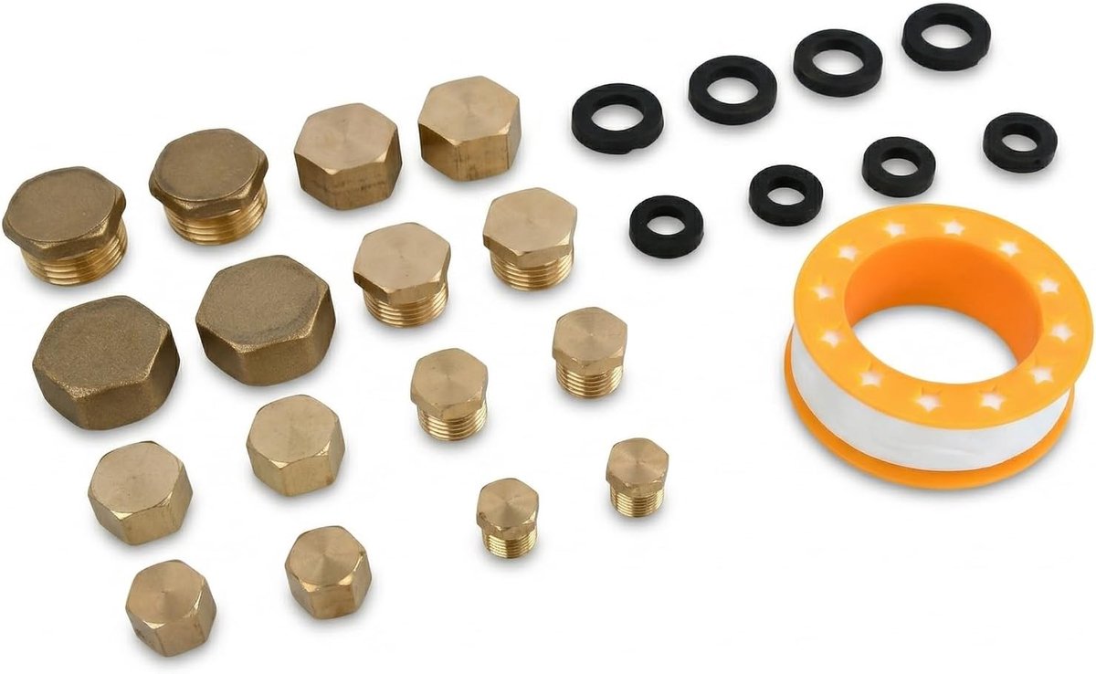 Blindstop 16 stuks - Maten 1/8, 1/4, 3/8, 1/2 inch - Messing zeskant - Voor lekvrije waterleiding - ShopVlot