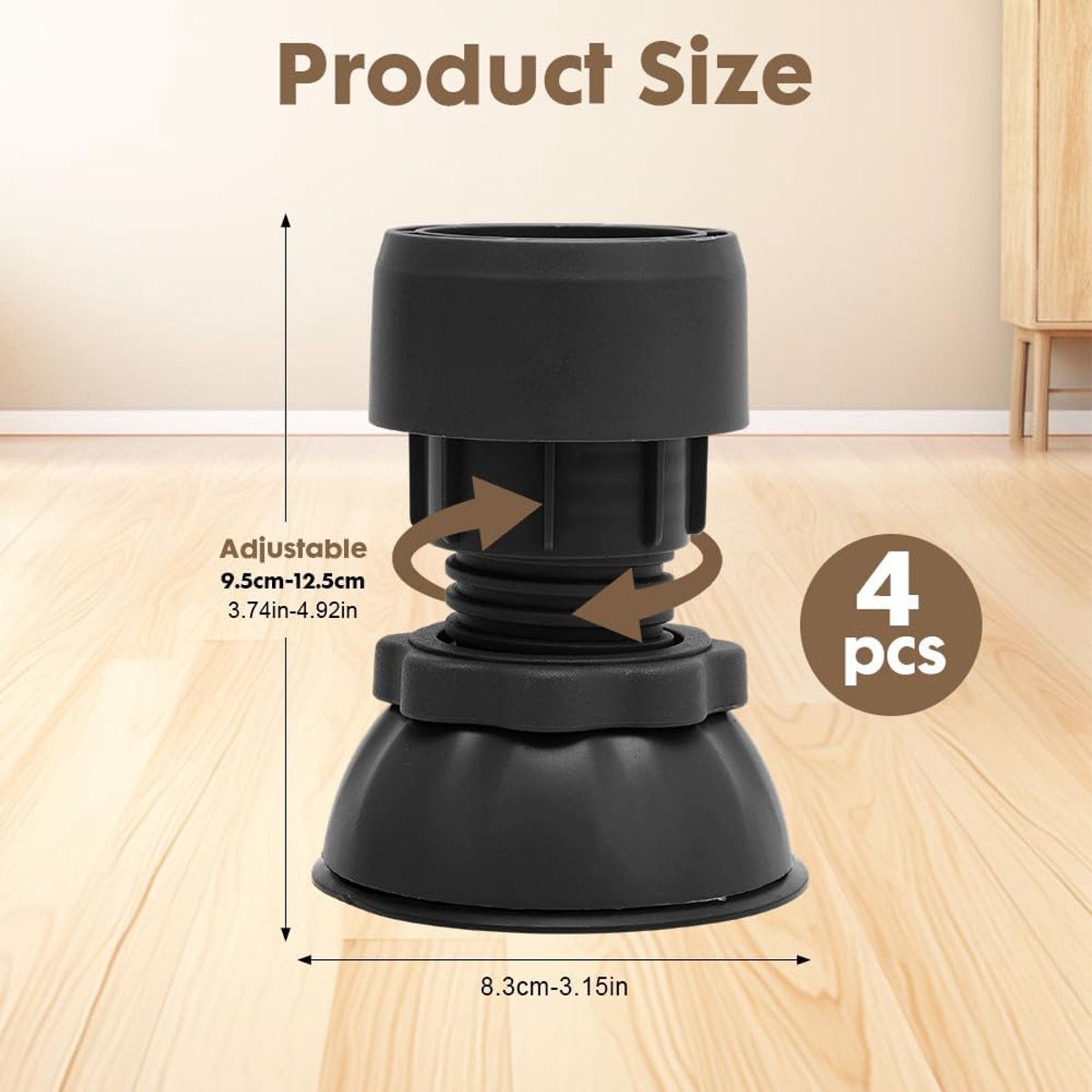 Trillingsdemper wasmachine 4 stuks - antislipmat zwart - verstelbare hoogte 10-12 cm - voorkomt ongewenste trillingen - ShopVlot