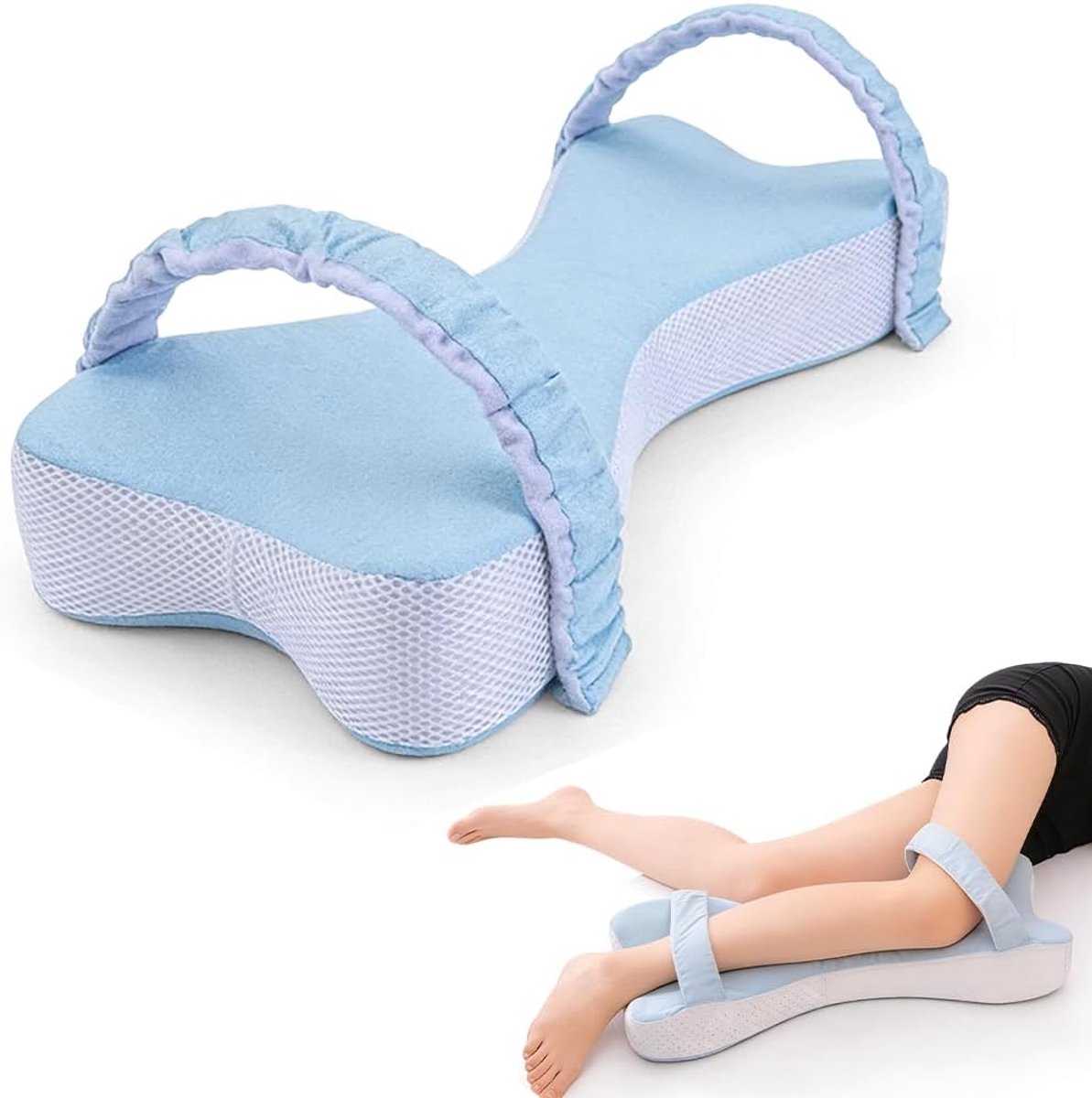 SnelShoppen - Kniekussen voor Zijslapers Extra Groot 53 cm Geheugenfoam Legkussen Tussen Benen voor Slaap, Verstelbare Band, Verlichting Heup- en Knie