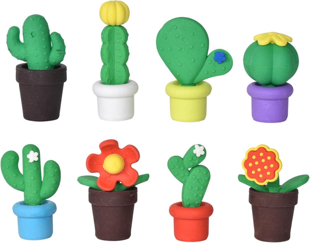 Thijox - Set van 8 Grappige Mini-Gummetjes - Schattige 3D Vetplanten Gummen - Kleurrijke Schoolbenodigdheden - Perfect voor Kinderen, Huiswerk, Klasca