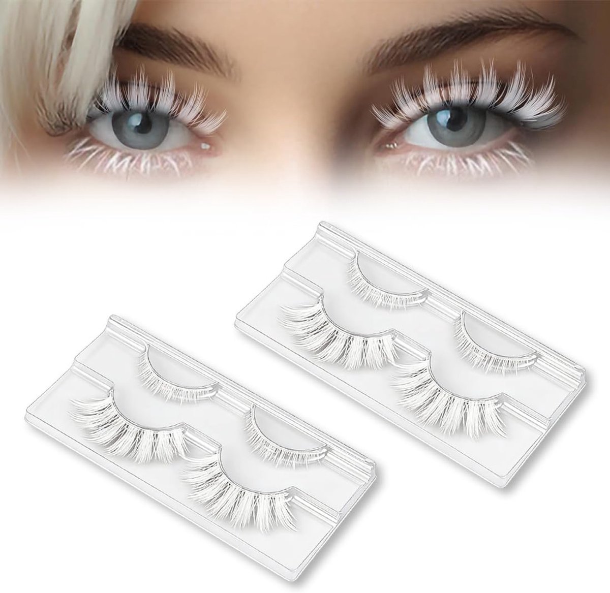 2 Pairs White Eyelashes, Halloween Cosplay Anime Eyelash Clusters, White Eye Eyelashes, Cosplay, Manga Eyelashes - ShopVlot