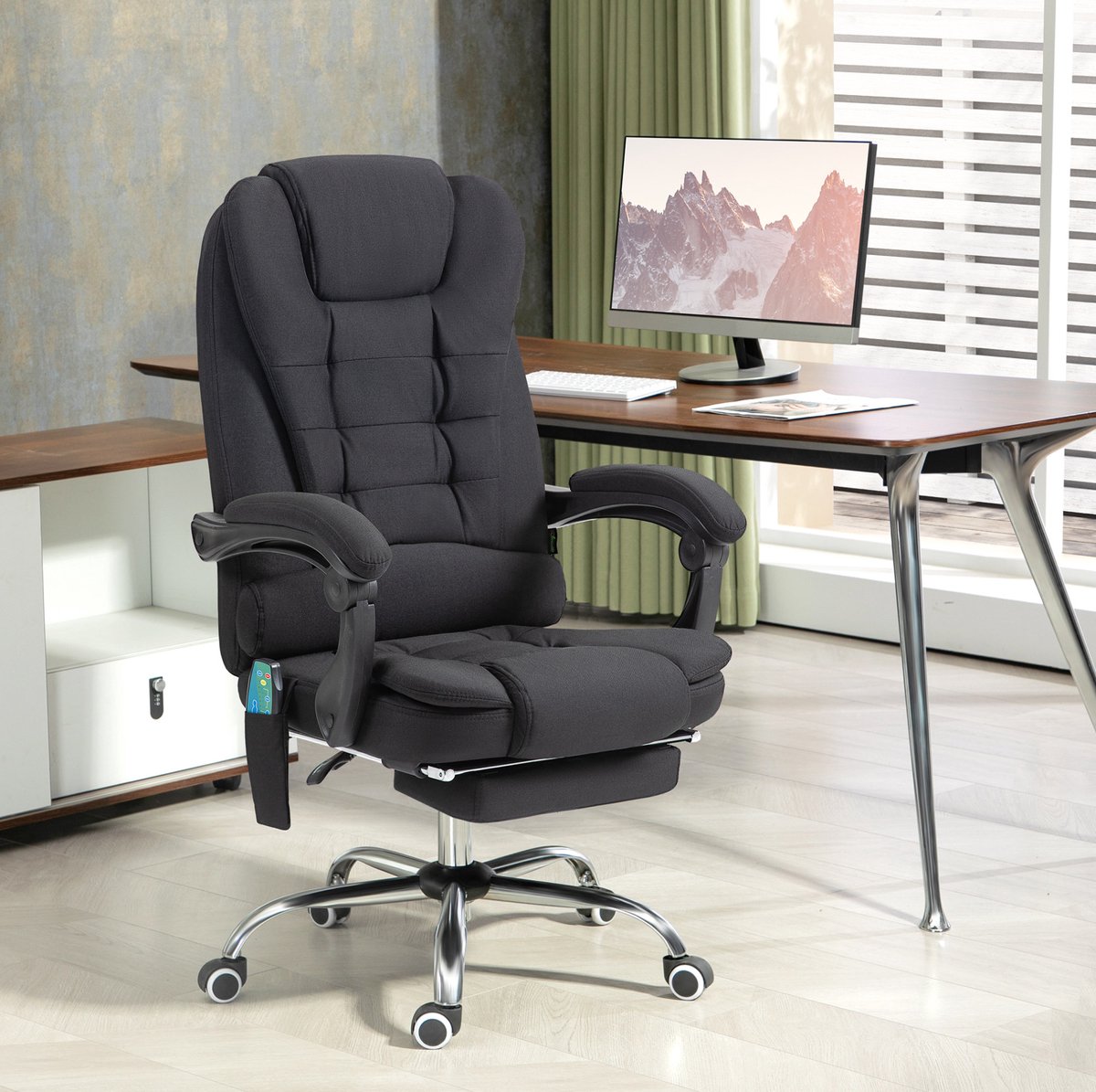 COVREO Bureaustoel 65x70x119 cm zwart, stof met massage en voetsteun