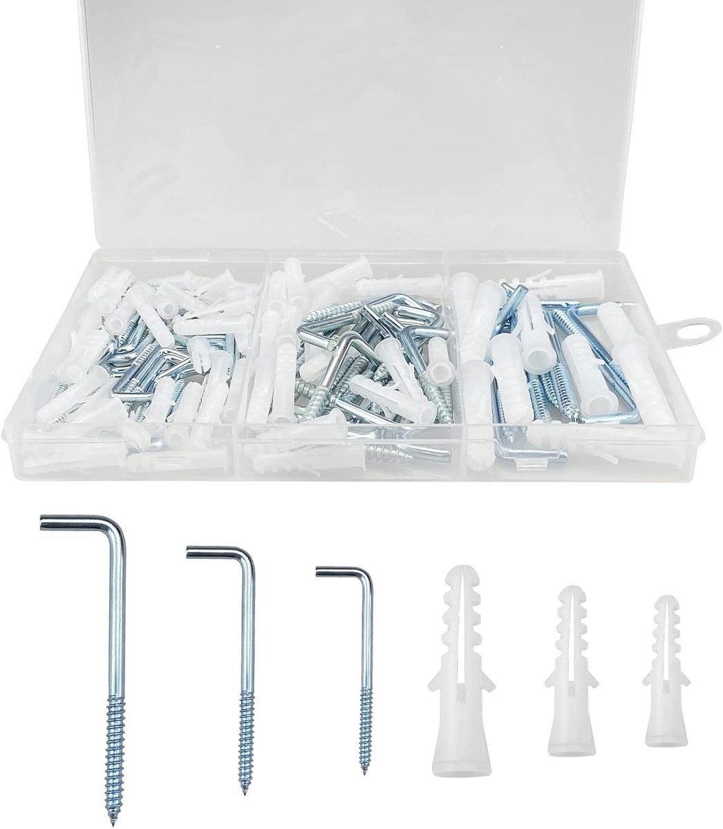 60pcs Screw Hook Carbon Steel Galvanized L-Shaped Hook Self Tapping Right Angle Metal Screw Hook Square Heavy Shoulder - ShopVlot