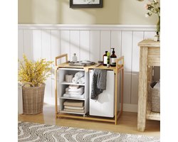 COVREO Wassorteerder 70x36x70 cm wit, bamboe met 4 vakken en plank