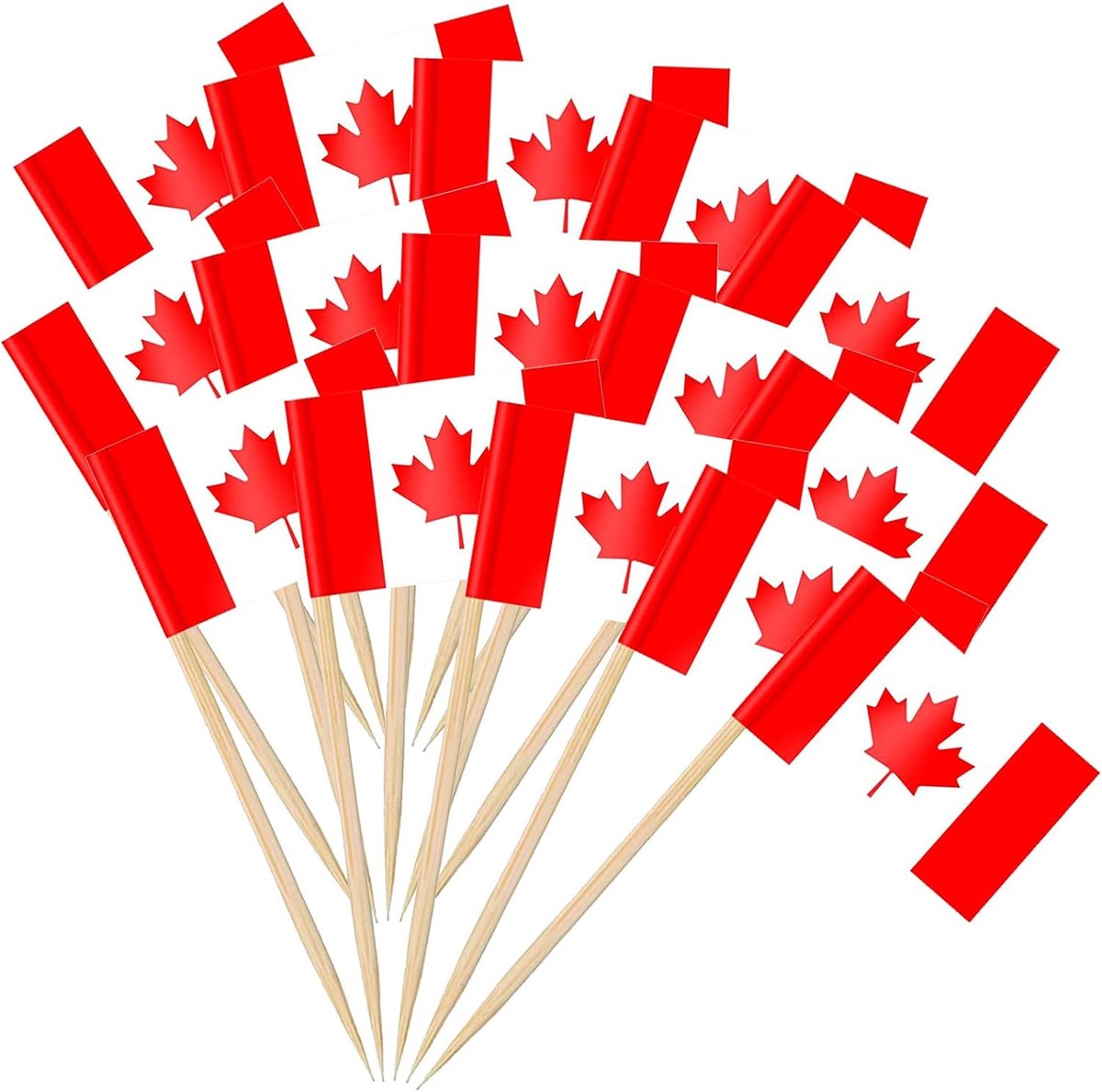SnelShoppen - 100 Stuks Mini Vlaggetjes Canada - Papieren Tandenstoker Vlaggen - Decoratie voor Feestjes, Voedsel, Cupcakes, Kaas, Sandwiches, Fruit,