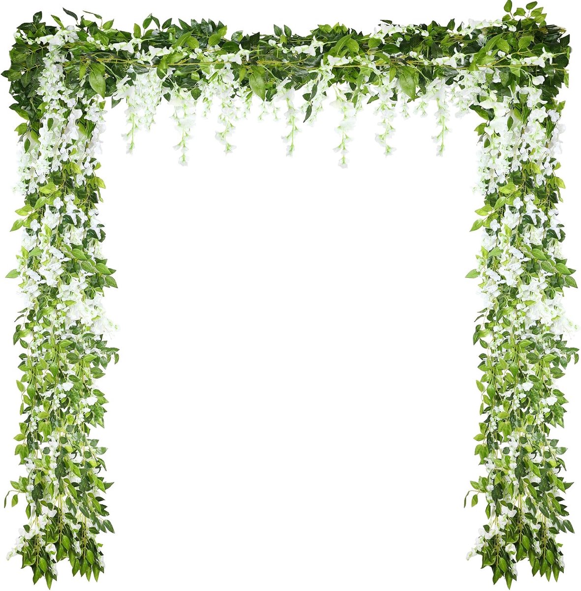 SnelShoppen - 4 Stuks 26 Voet Kunstmatige Wisteria Slinger - Realistische Bloemen voor Bruiloft, Tuin, Feest en Buiten Decoratie (Wit)