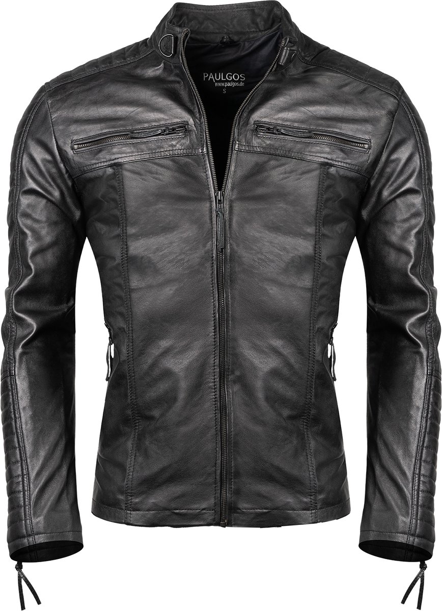 PAULGOS Heren Leren Jas, Echt Leren Jas, Tussenjas, Modieus in 5 Kleuren, Maten S-7XL, Model 1