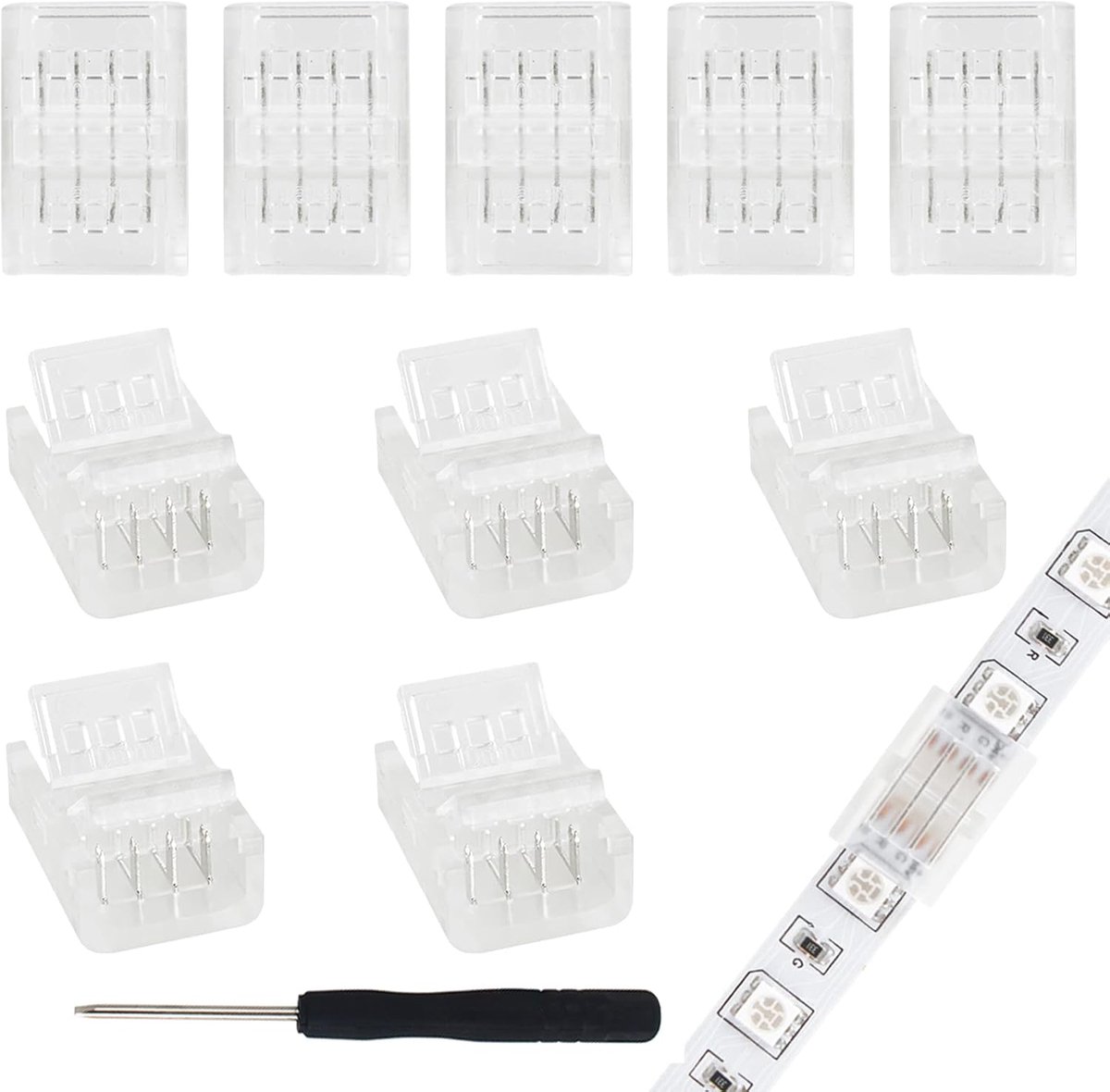 LED strip connector 4-pool 10mm - waterdicht - voor RGB/5050/3528 strips - eenvoudig uitbreiden - ShopVlot