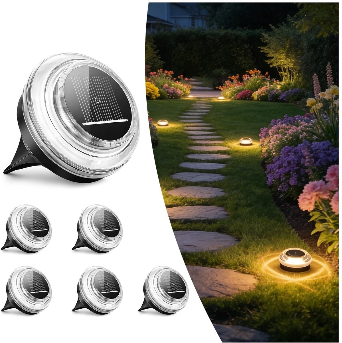 Omgoods - Set van 6 Zonne-energie Grondlampen voor Tuin en Terras