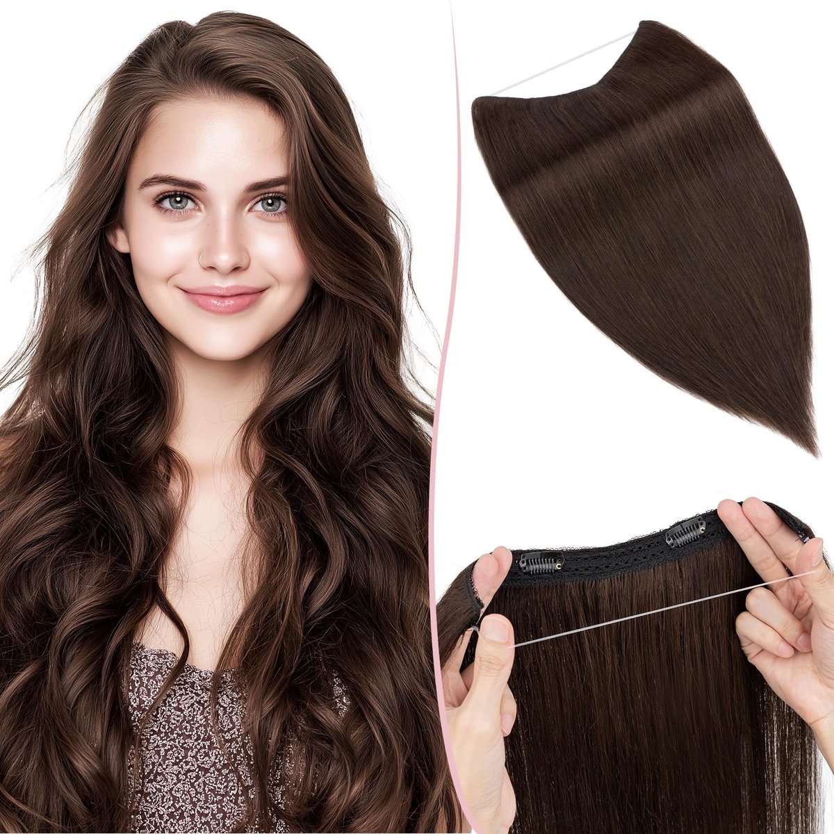 Omgoods - Onzichtbare Haarextensions met Draad, 45 cm Middenbruin