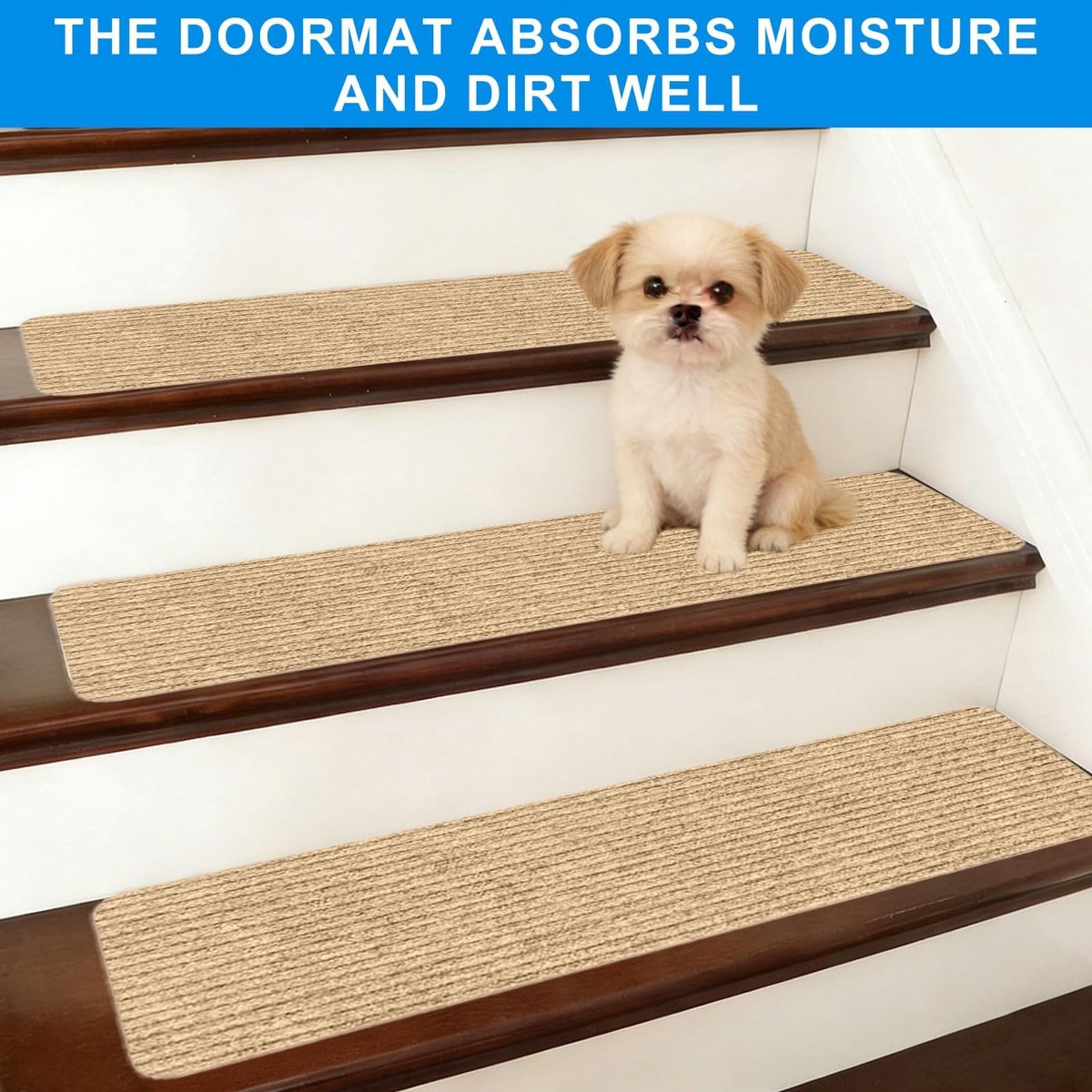 Omgoods - Set van 15 Antislip Trapmatten 55 x 22 cm Beige