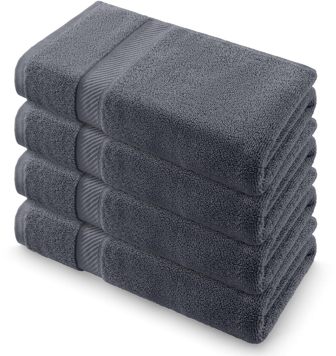 Omgoods - Set van 4 Katoenen Handdoeken 50x100 cm - Anthraciet - 500 g/m²