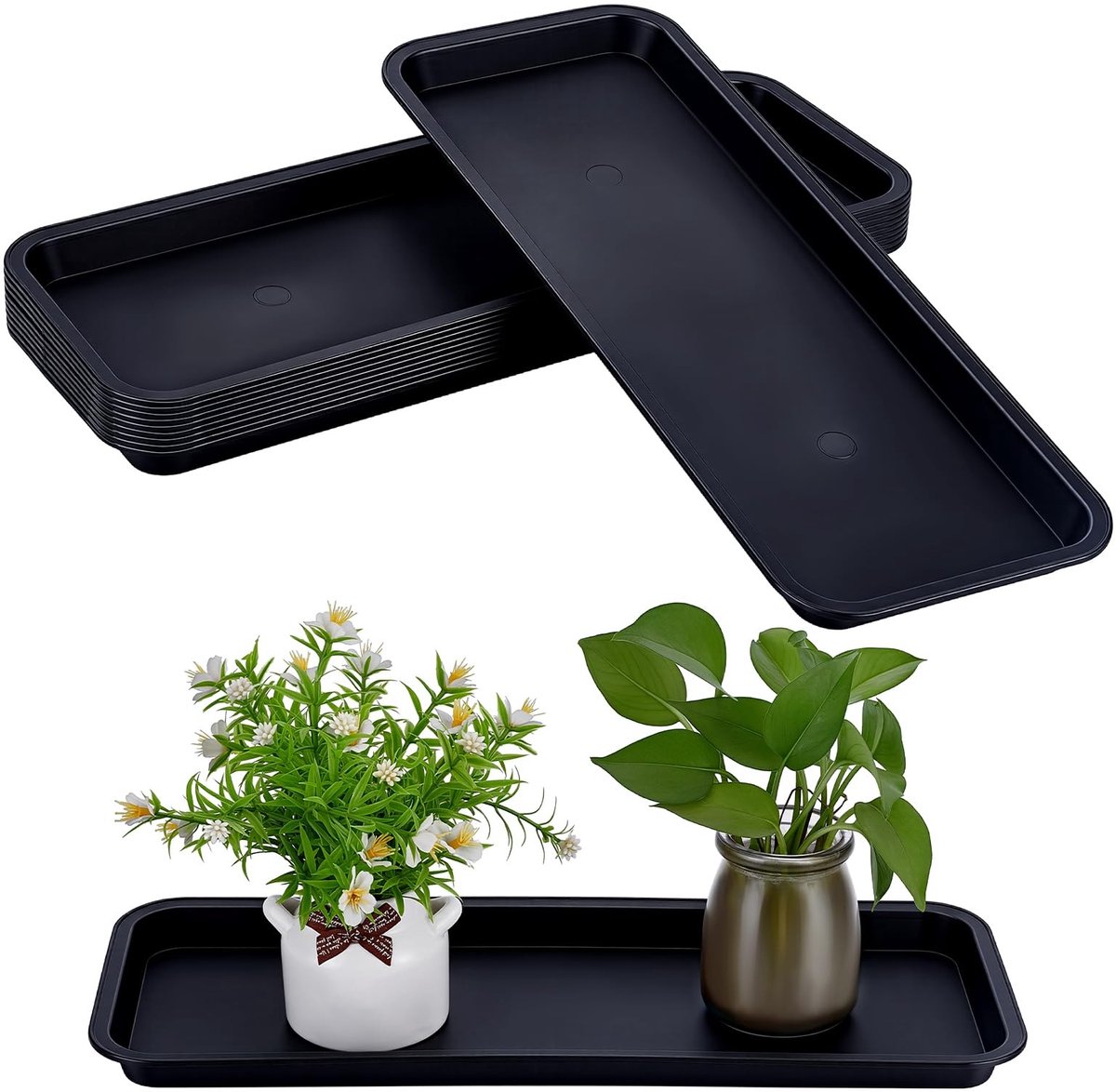 Omgoods - 10 Stuks Rectangulaire Plastic Plantenschaal - 40x15.2cm Zwart