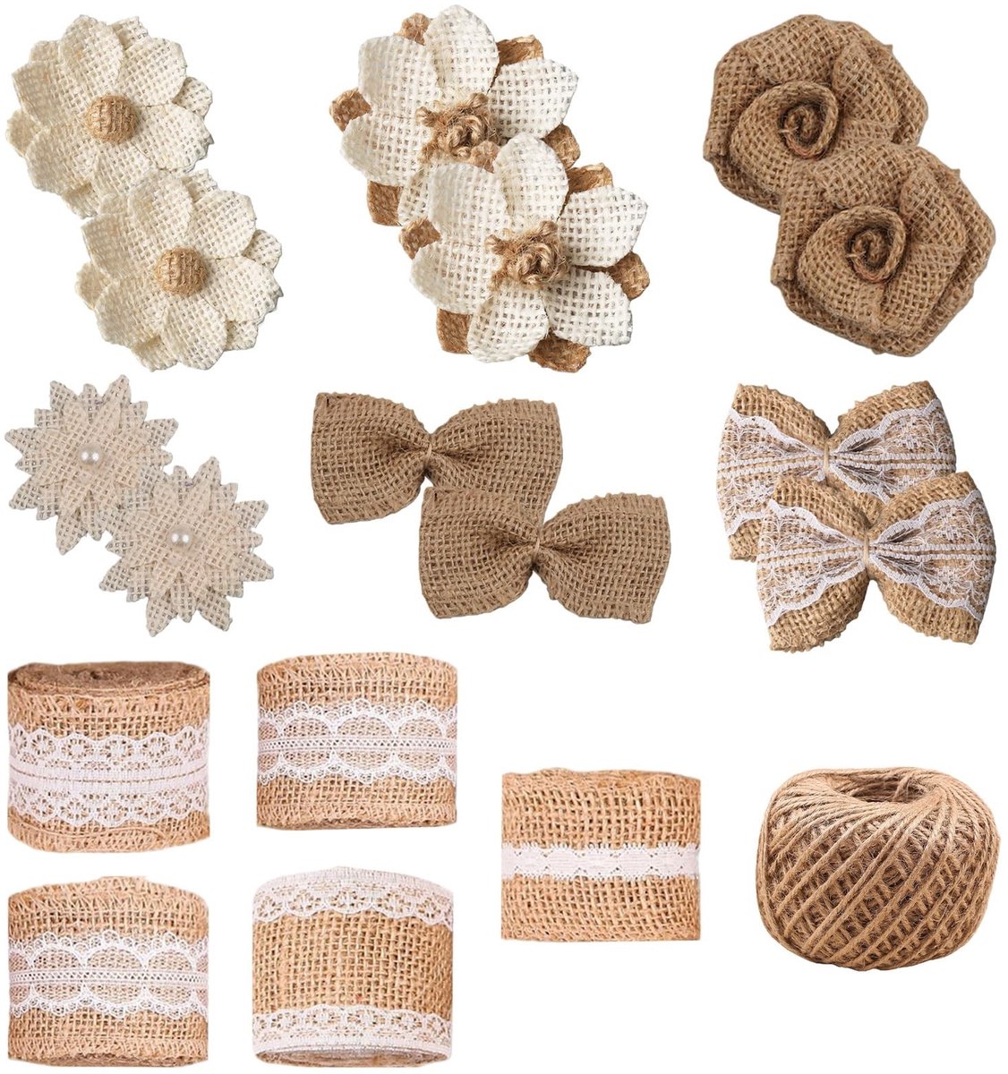 Omgoods - Jute Bloemen Set met 30 Stuks voor Ambachten en Decoratie