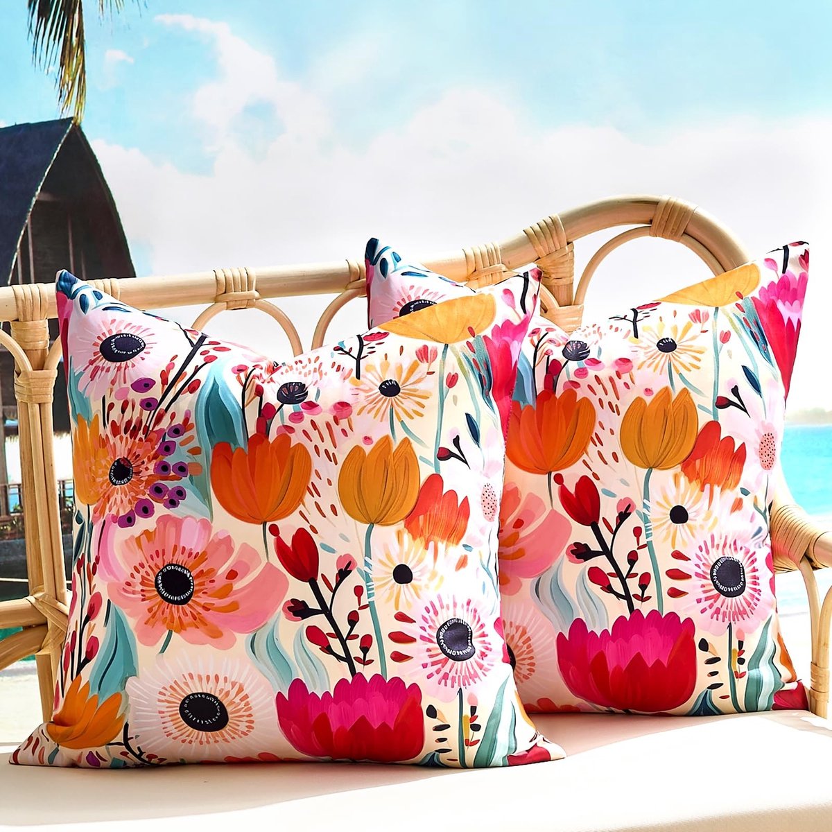 Omgoods - Set van 2 Waterdichte Kussenhoezen 40x40cm met Bloemenprint