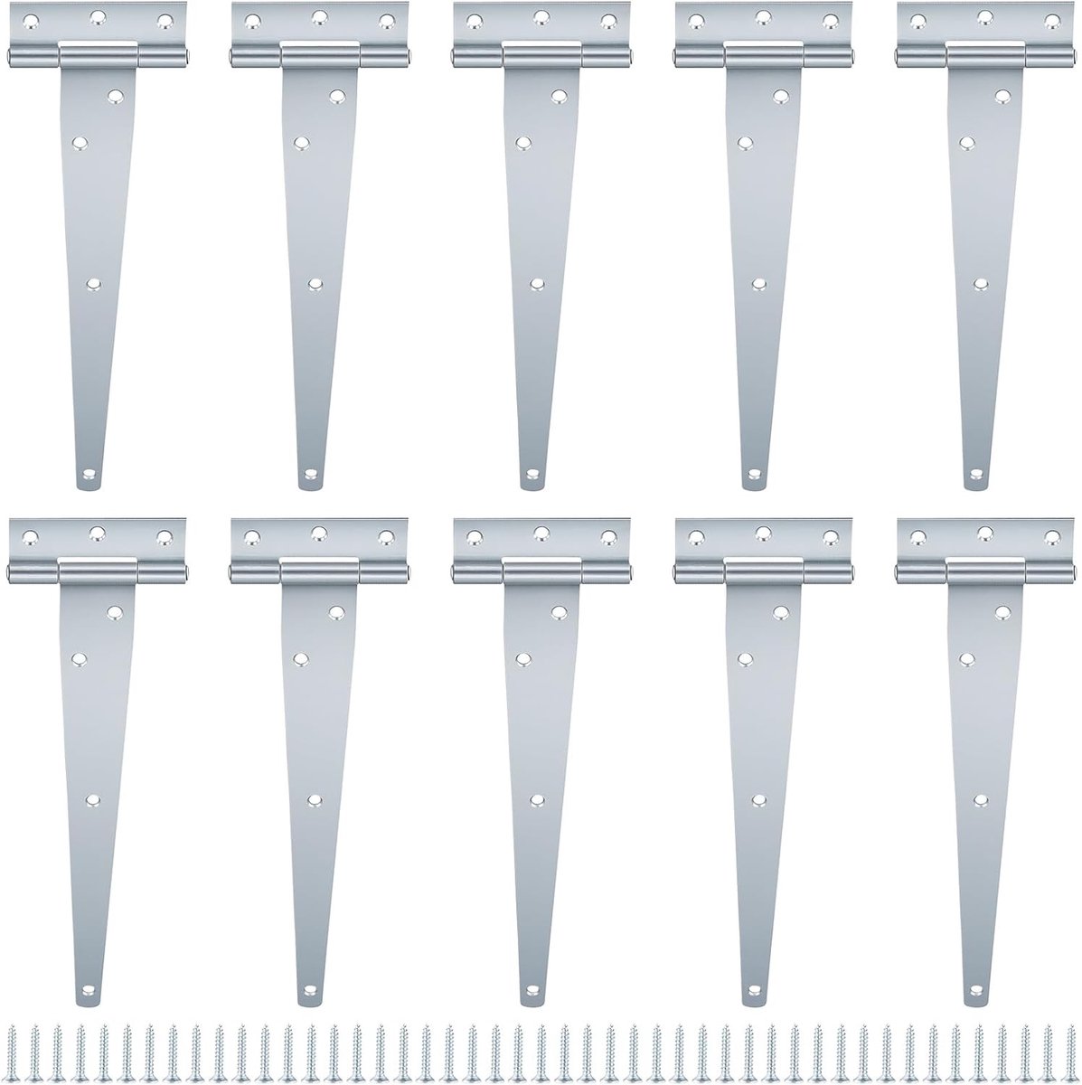 Gegalvaniseerde T Scharnieren voor Poorten en Deuren - 10 Inch Schuurdeur Scharnieren, Duurzaam en Weerbestendig, 250mm Lengte, Set van 10