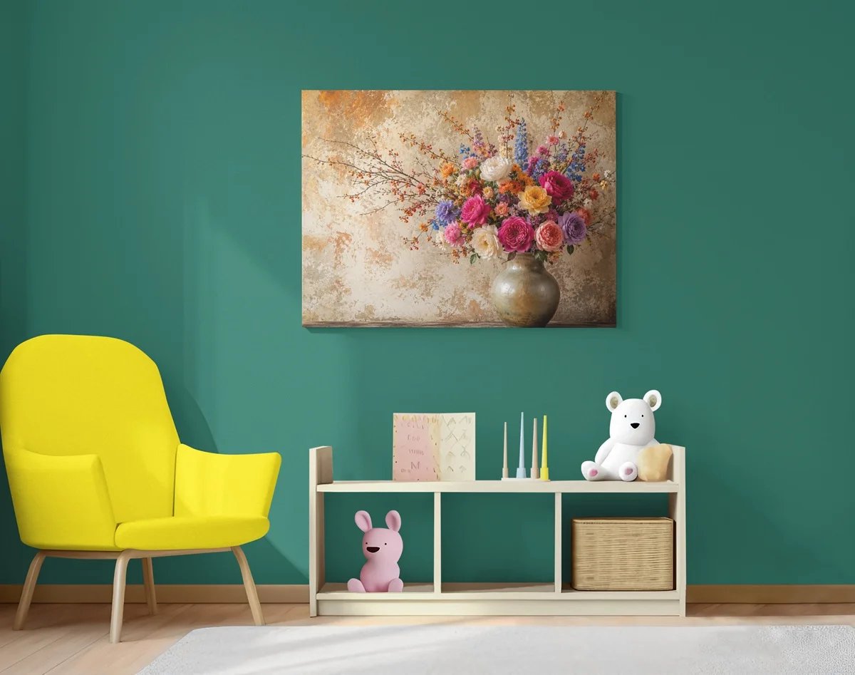 Canvas Schilderij Bloemen - Bloemen in Vaas - Wanddecoratie - 100x 75 cm
