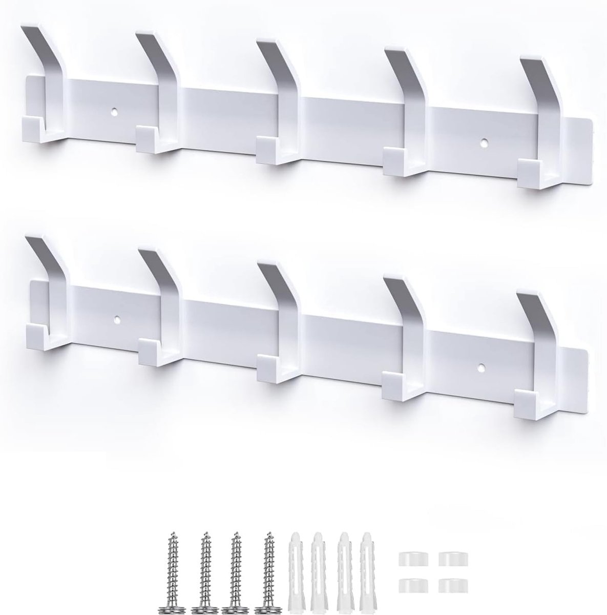 Omgoods - Set van 2 Wandgarderobes met 5 Haken - Wit Metaal