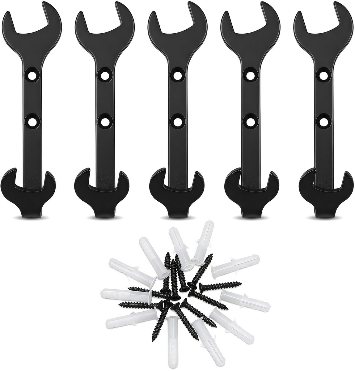 Omgoods - Set van 5 Zwarte Wandhaken voor Decoratie