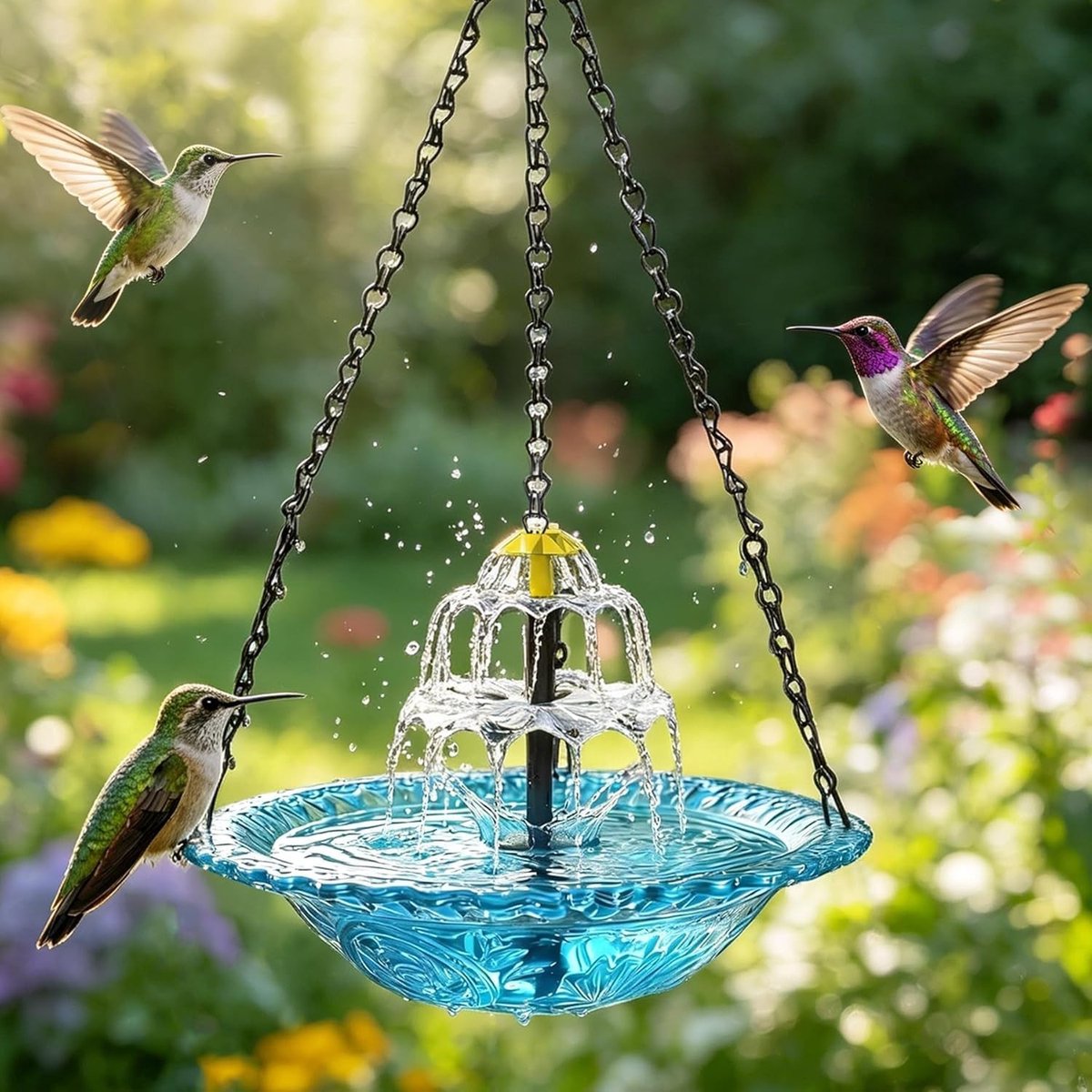 Omgoods - Hangende Vogelbad met Zonnefontein voor Tuin en Balkon