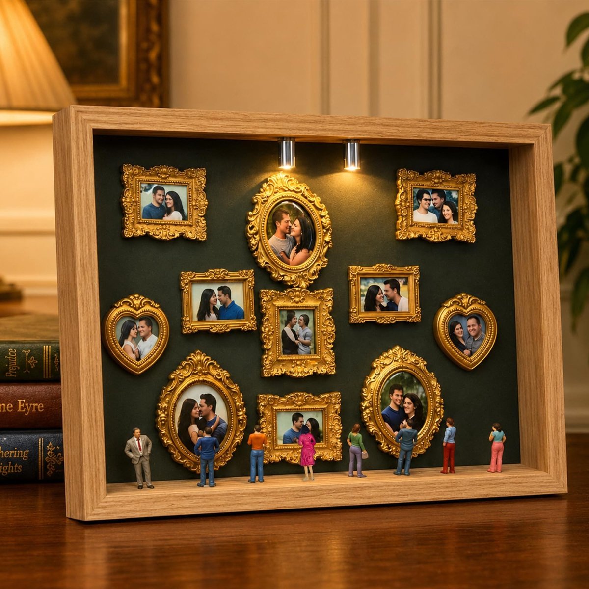 Omgoods - DIY Mini Museum Silhouette Box, Met 11 Gouden Fotolijsten en LED Verlichting