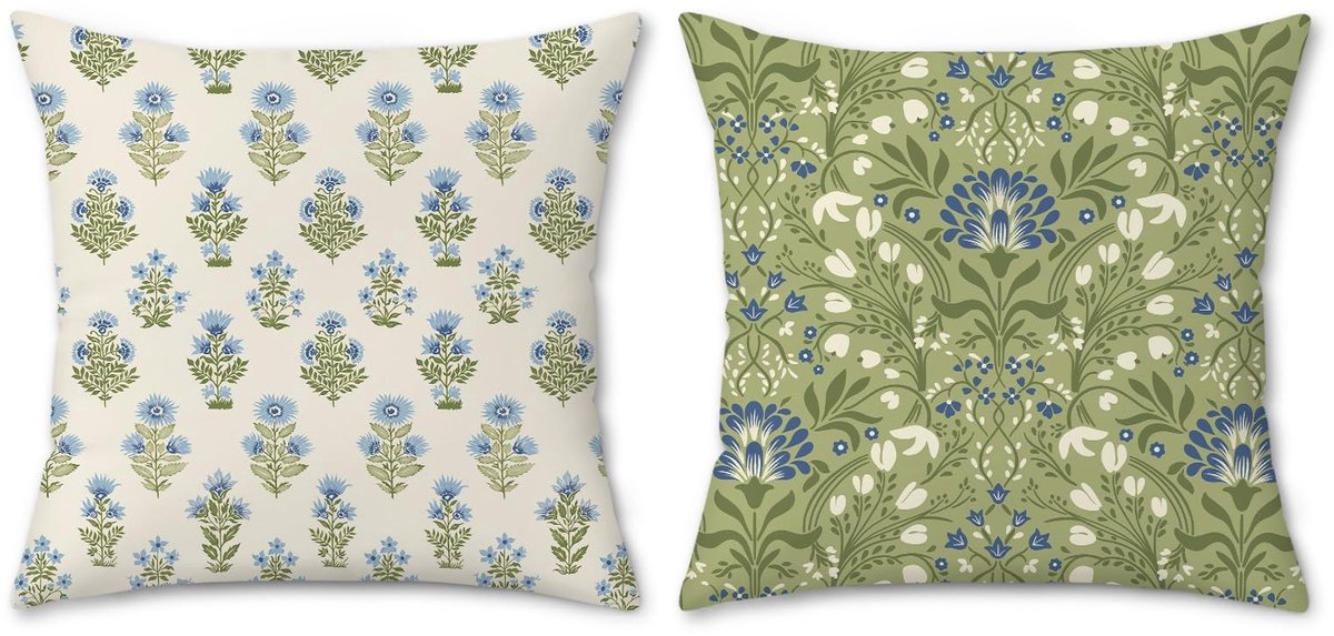 Omgoods - Decoratieve Kussenhoezen Set van 2 - Fluweel met Bloemenpatroon 45x45 cm