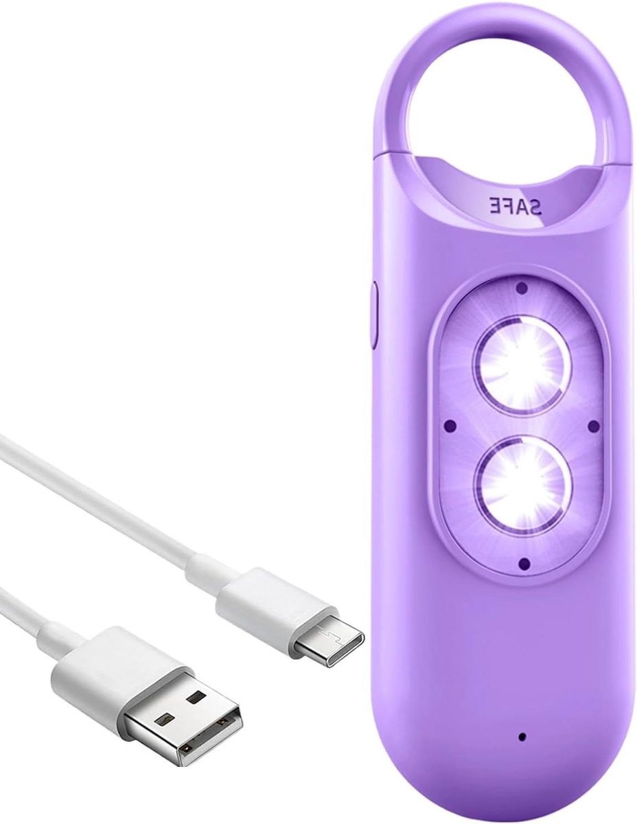 Persoonlijk Alarm - Veiligheidssirene Draagbaar - Zelfverdediging Noodsituaties - 130dB Sirene Stroboscoop - 9.9x3.2cm - Paars