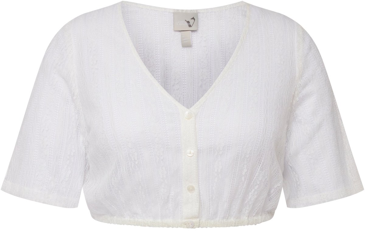 Ulla Popken - Dames - folklore blouse kant V-hals elastische zoom korte mouwen - Sneeuwwit - Maat 48