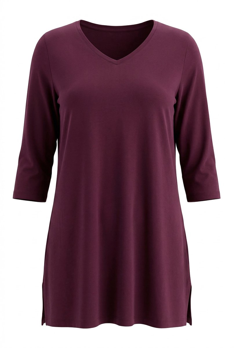 Ulla Popken - Dames - Longshirt A-lijn V-hals 3/4-mouwen - Nougat bruin - Maat 62+