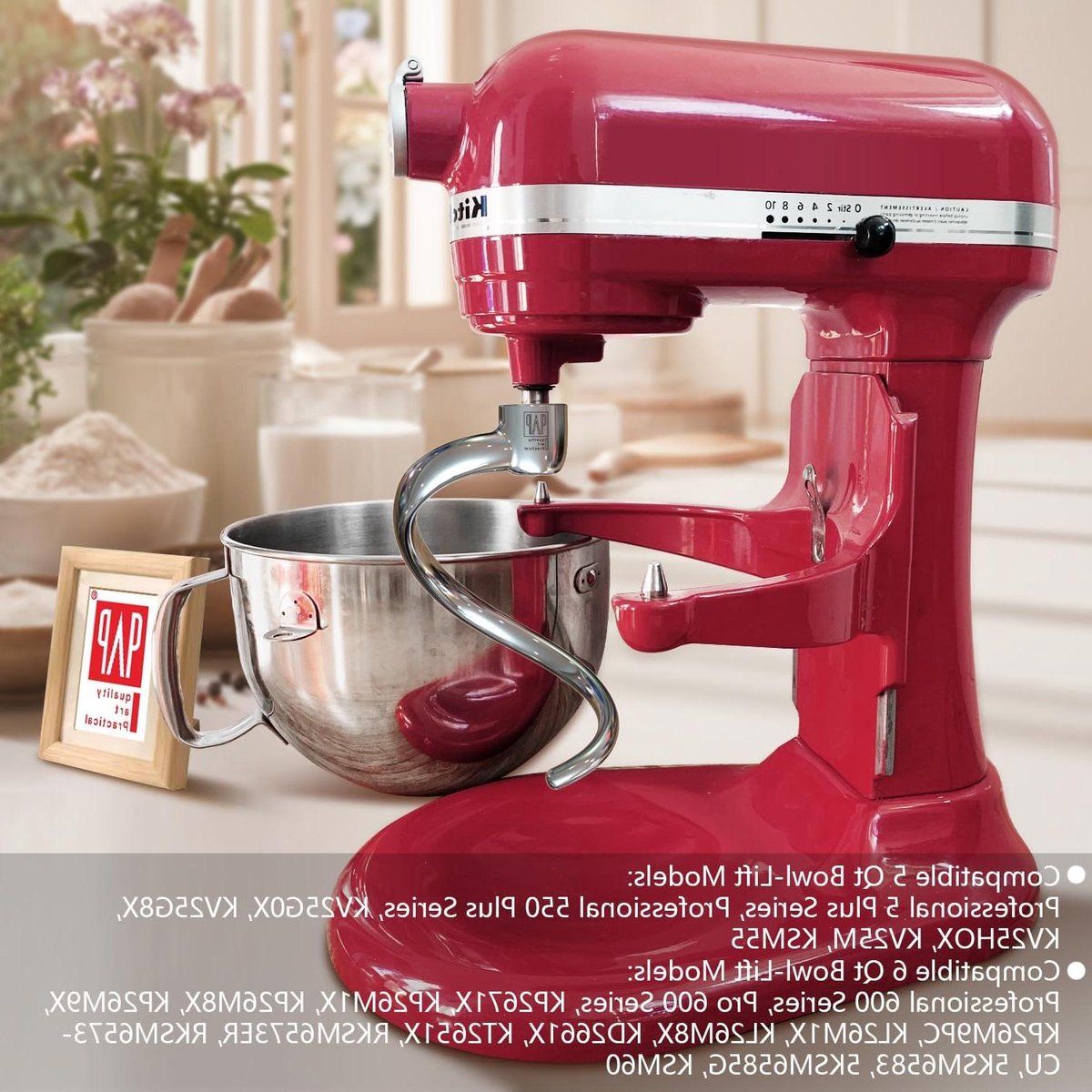 Deeg Haak - Mixer Accessoire - Brood Bakken - Roestvrij Staal - 5 & 6QT - Zilver