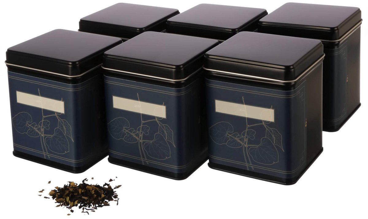 Omgoods - Set van 6 Stapelbare Thee- en Kruidenblikken met Labels