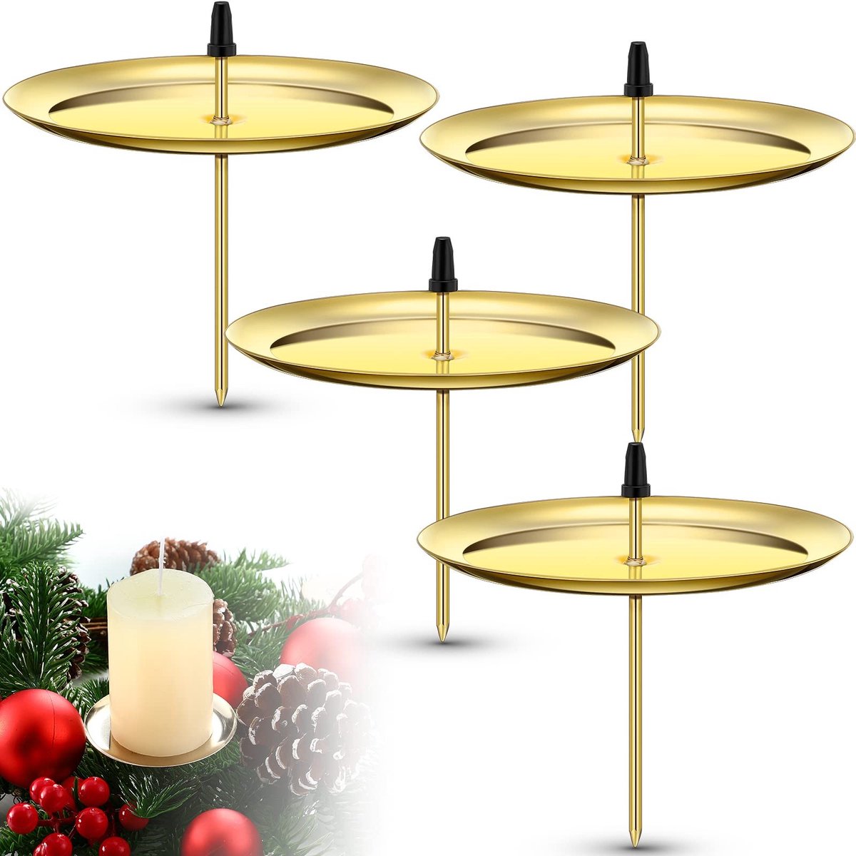 Omgoods - Set van 4 Gouden Kaarsenhouders voor Adventskrans
