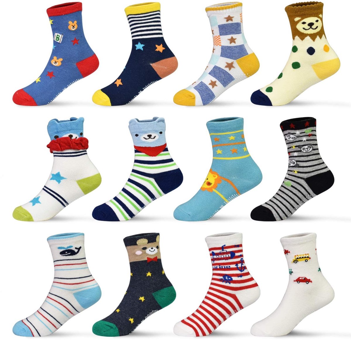 Omgoods - Set van 12 Antislip Baby Sokken voor Kinderen van 0-7 Jaar