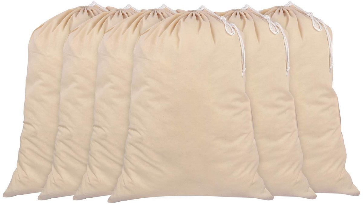Omgoods - Set van 6 Extra Grote Waszakken van 100% Katoen - Duurzaam en Herbruikbaar