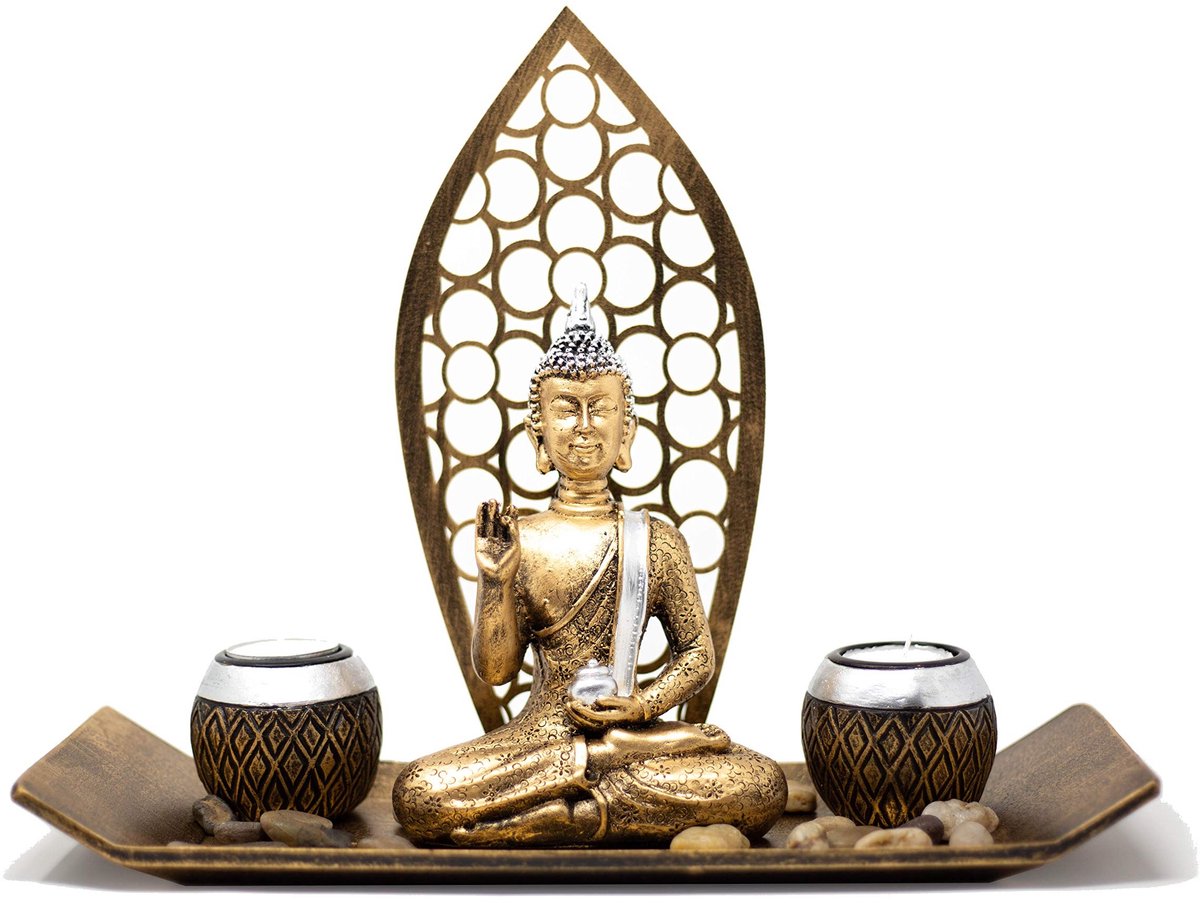 Omgoods - Set van 2 Buddha Teelichthouders - Perfect voor Meditatie en Relaxatie