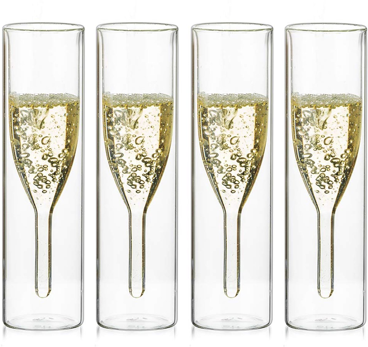 Omgoods - Dubbelwandige Kristallen Champagnefluit Glazen - 4 Stuks