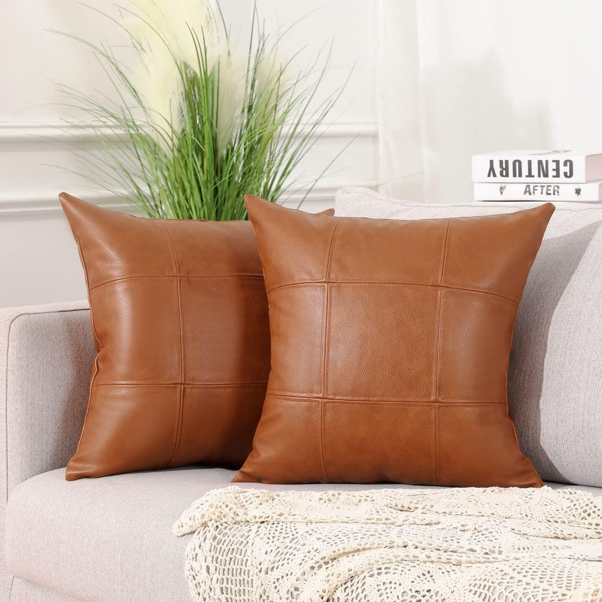 Omgoods - Set van 2 Faux Leather Kussenhoezen 40x40cm Bruin